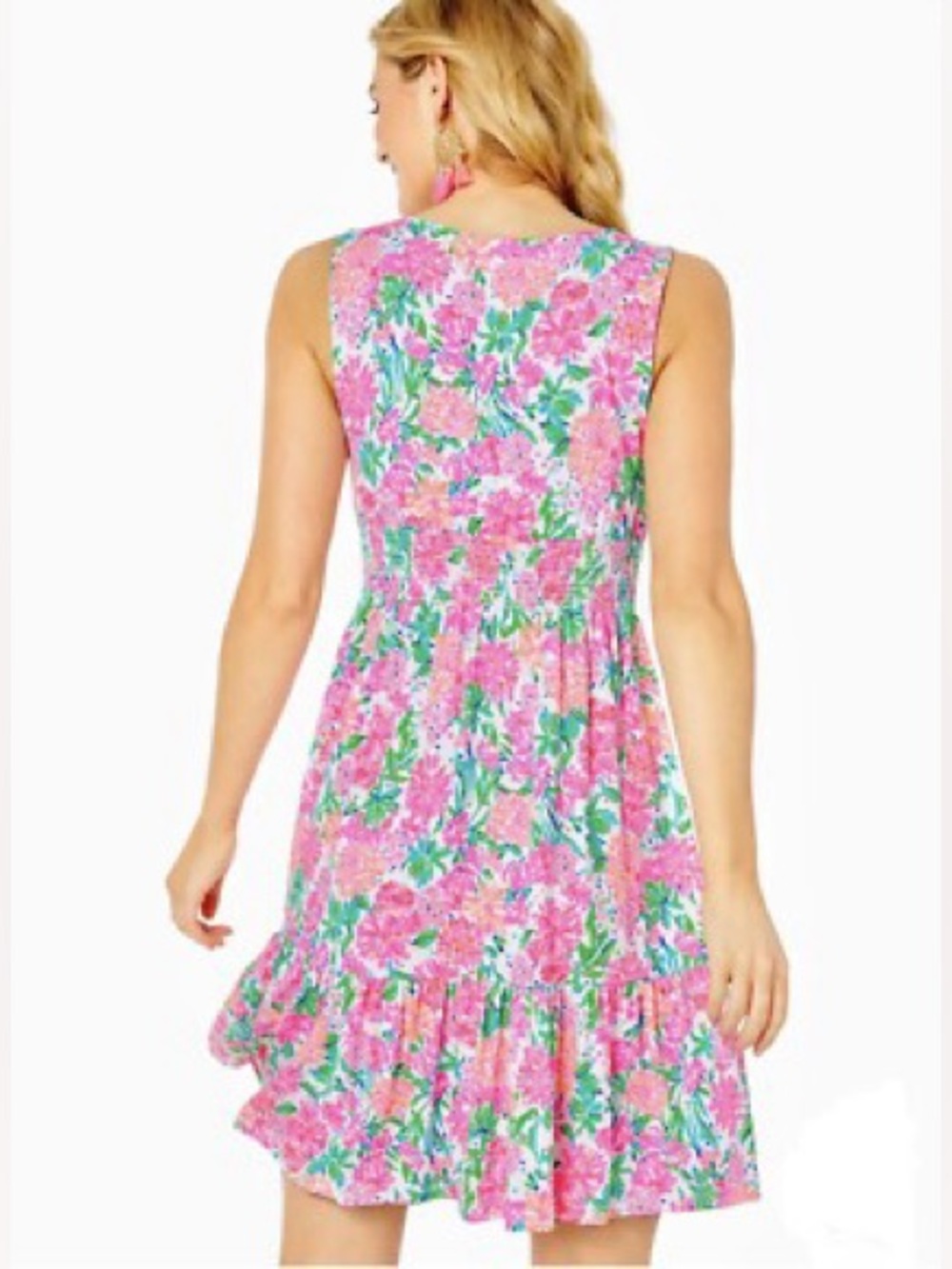 Lilly Pulitzer Pink Floral V-Neck Tiered Mini Dress - Picture 2 of 5